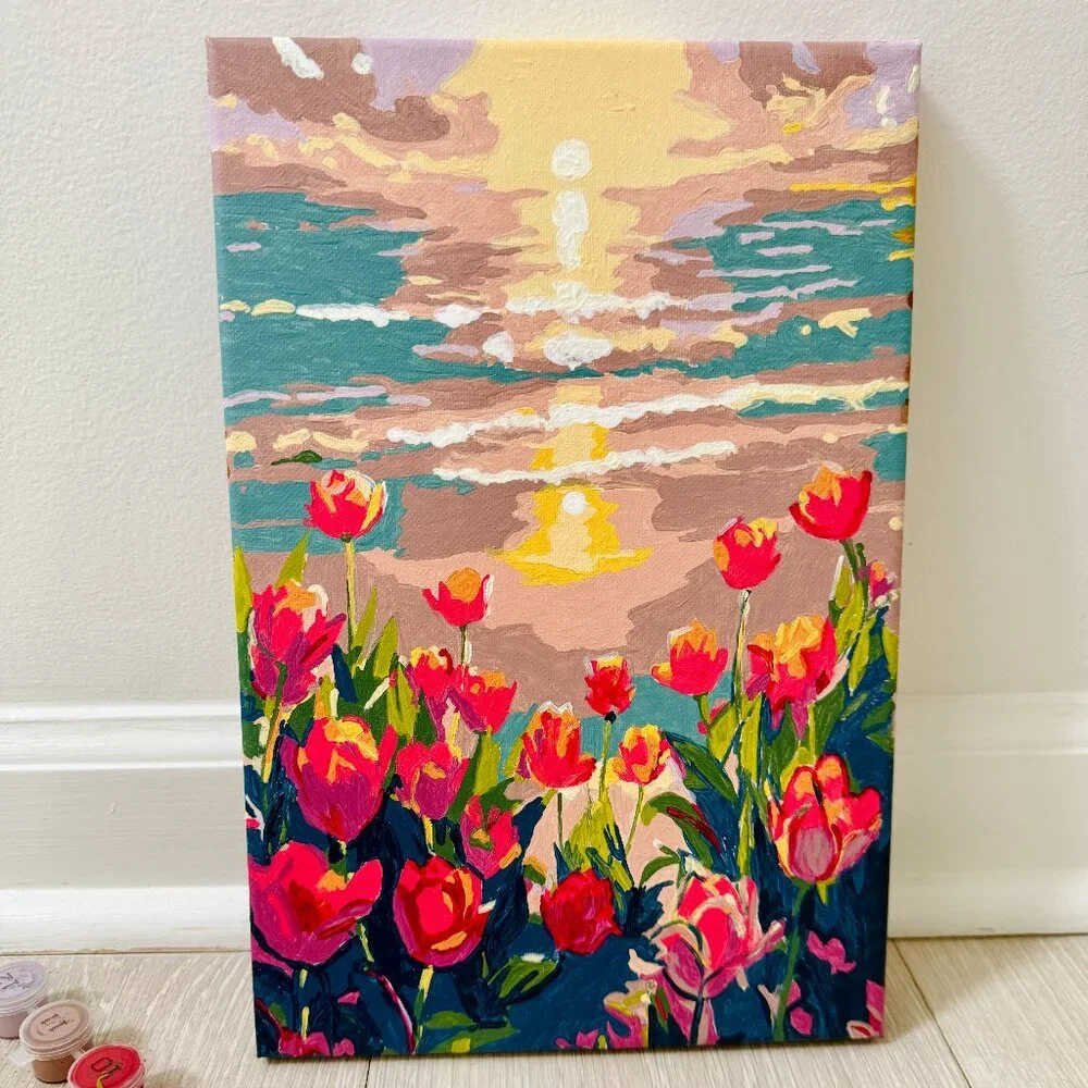 Handmade Tulip Sunset Painting – Original Acrylic Art
